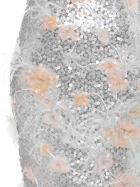 Silver Midi Dress With Organza Flowers, 7