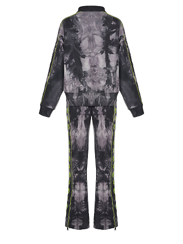 Grey Tie-dye & Neon Green YD Embroidered Jersey Suit, 2