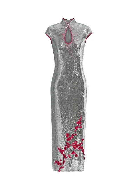 Silver Embroidered Sequin Midi Dress, 1 Silver Embroidered Sequin Midi Dress, 1