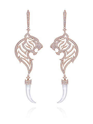 Rose Gold Mother of Pearl Diamond Earrings, 1