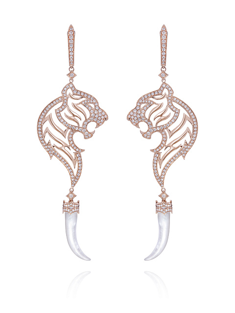 Rose Gold Mother of Pearl Diamond Earrings, 1 Rose Gold Mother of Pearl Diamond Earrings, 1