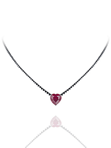 Heart Ruby, Black Round Diamond & Black Gold Necklace, 1