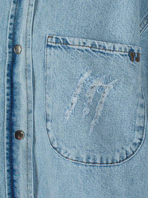 Light Blue Ripped Denim Shirt, 4