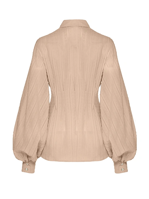 Beige Cotton Blouse With Puff Sleeves, 2