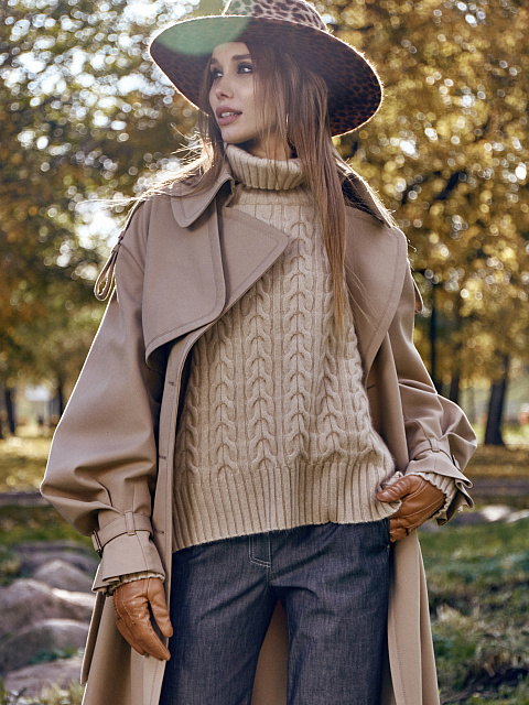 Beige Cashmere Cable Knit Sweater, 10