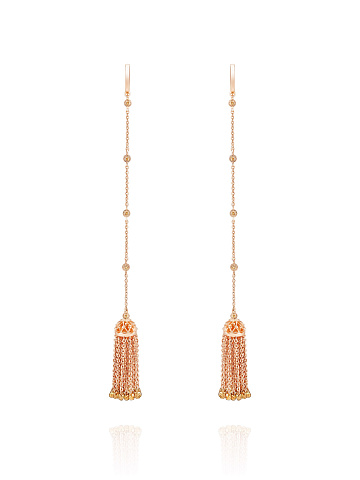 Pink gold tassel earrings with brown diamonds, 1