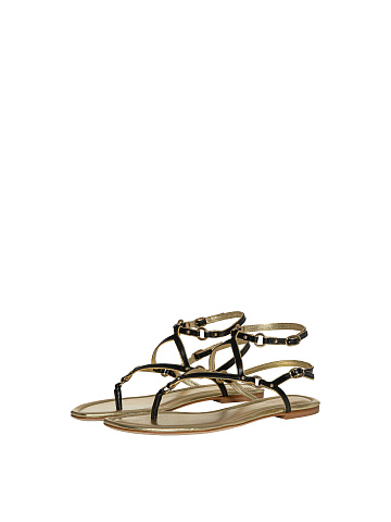 Black & Gold Leather Sandals, 1