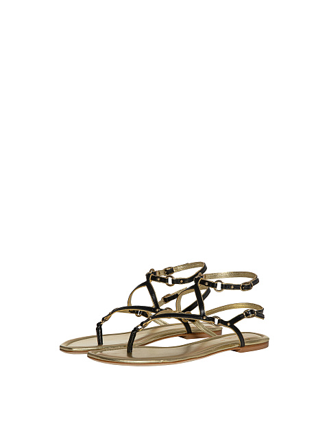Black & Gold Leather Sandals, 1 Black & Gold Leather Sandals, 1