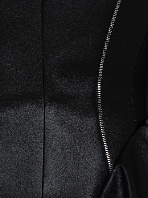 Black leather mini dress with ruffles, 10