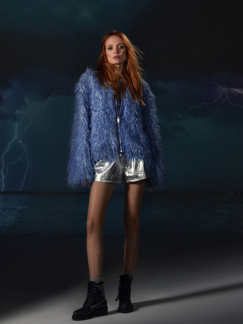 Blue Faux Fur Bomber Jacket, 4