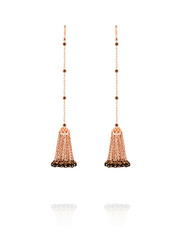 Rose Gold & Smoky Quartz Short Tassel Earrings, 1