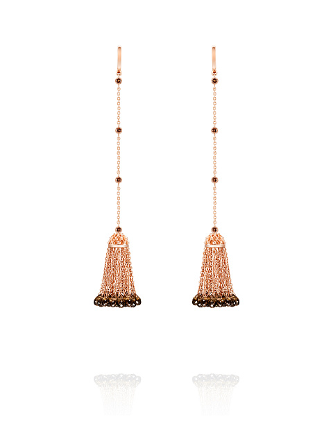Rose Gold & Smoky Quartz Short Tassel Earrings, 1