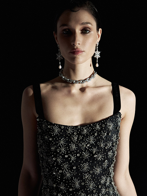 Black Tulle Maxi Dress With Crystals, 7