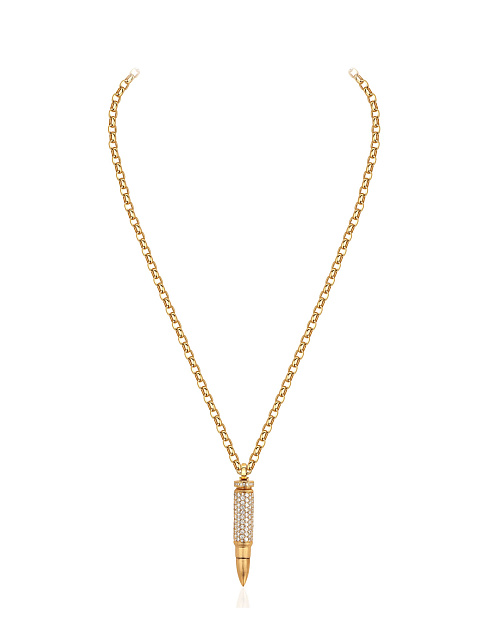 Yellow gold bullet pendant necklace with diamonds, 1