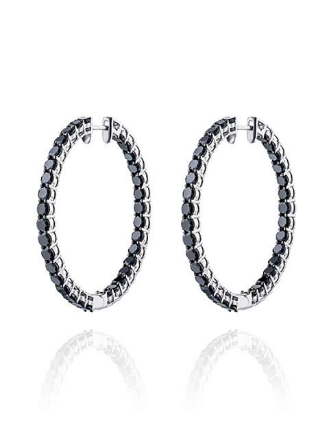 White Gold & Black Diamonds Medium Hoop Earrings, 1