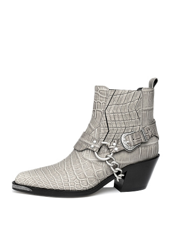 Light Grey Crocodile Leather Cowboy Boots, 2