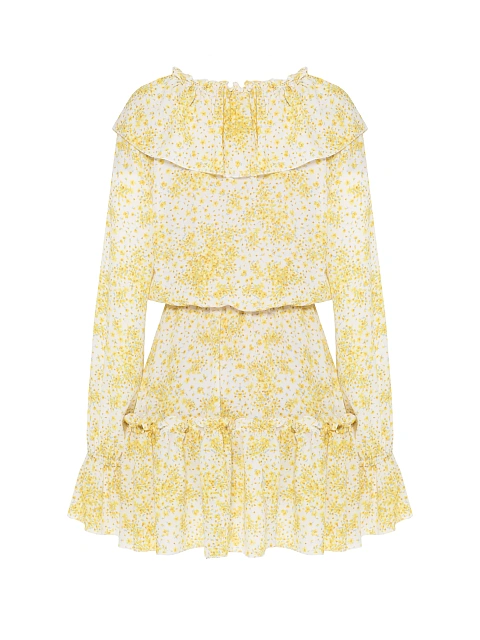 Yellow mini dress with floral print and ruffles, 2