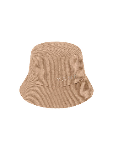 Beige Embroidery Corduroy Bucket Hat, 1