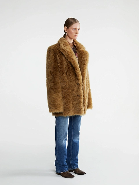 Brown Cropped Sheepskin Coat, 3
