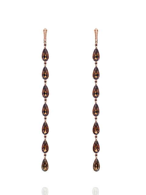 Long rose gold earrings with pear-cut topazes, 1