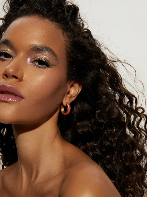 Small rose gold hoops with pink enamel, 2