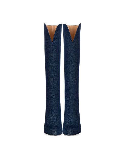 Blue Denim Heeled Tall Boots, 2