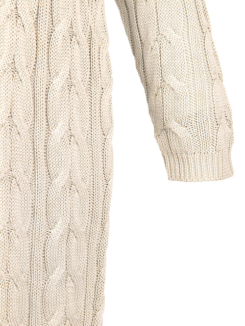 Beige Tencel & Silk Cable Knit Long Cardigan, 3