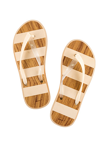 Striped Wood-Printed Flip-Flops, 1