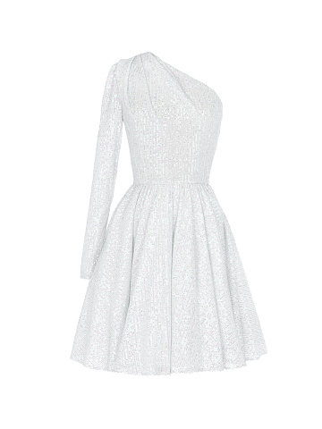 White Sequined One Sleeve Dress , 1