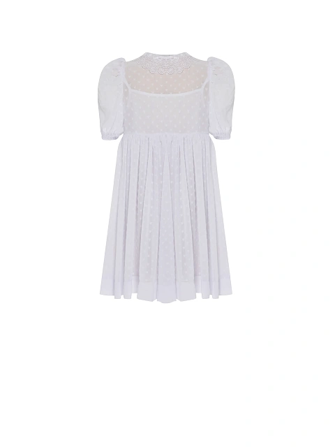 Girl's White Lace Collar Chiffon Dress, 1
