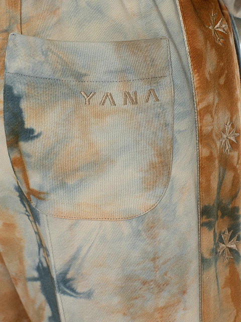 Blue & Beige Embroidered Tie-dye Cotton Tracksuit, 5