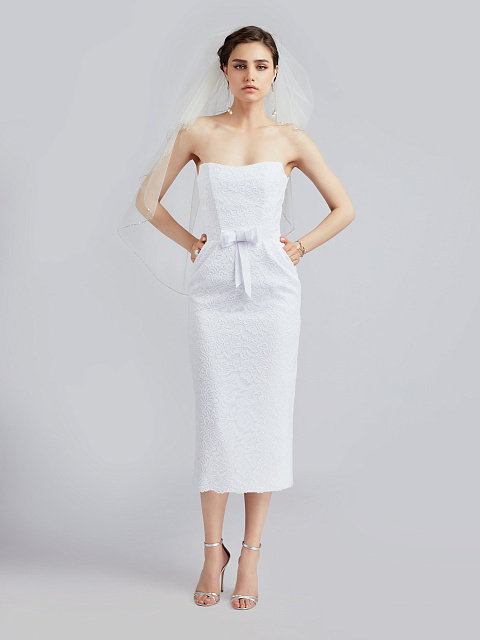 White Lace-Paneled Midi Dress, 9