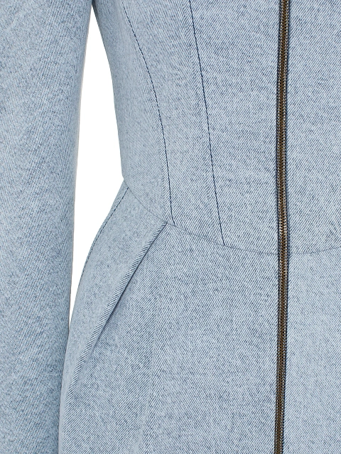 Light Blue Washed Denim Mini Dress, 3