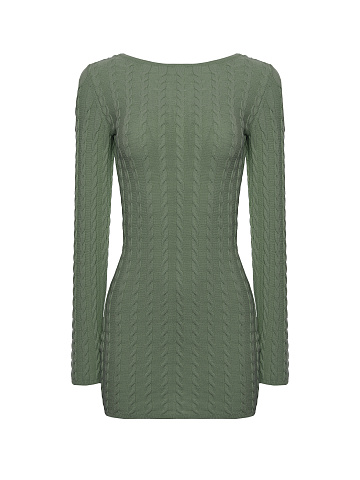 Green knitted mini dress with open back, 1