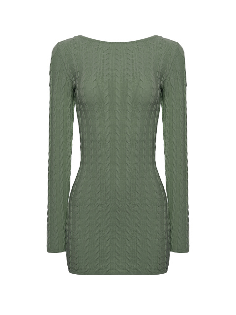 Green knitted mini dress with open back, 1