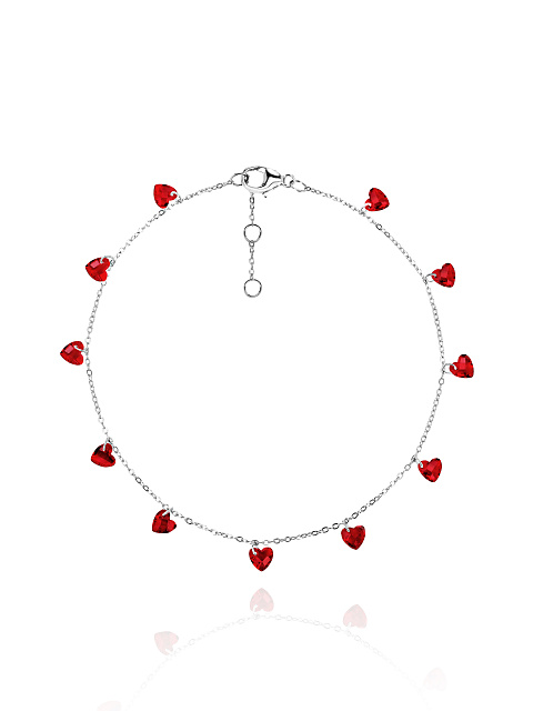 Silver & Heart Shaped Cubic Zirkonia Anklet, 1