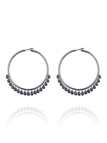 Hoop earrings in blackened gold with briolette-cut black diamonds, 1