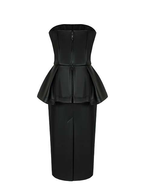 Black Faux Leather Peplum Midi Dress, 2 Black Faux Leather Peplum Midi Dress, 2