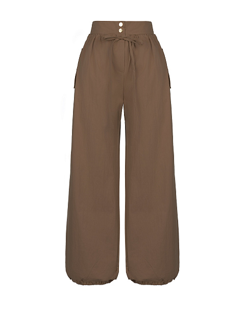 Brown Wide Cotton & Nylon Pants, 1 Brown Wide Cotton & Nylon Pants, 1