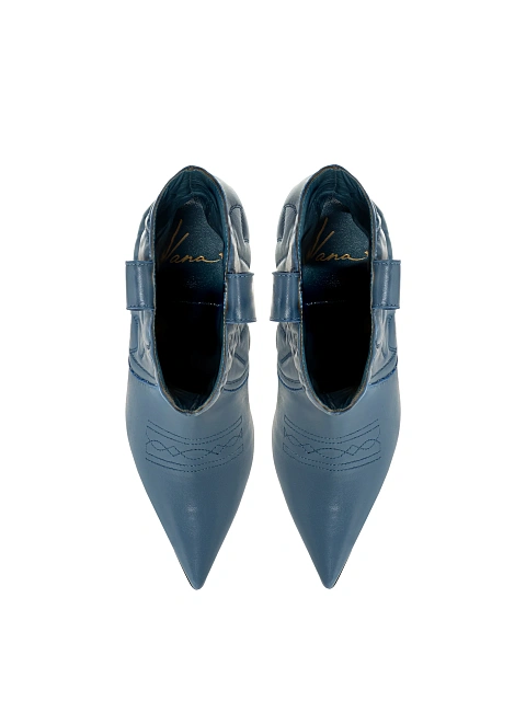 Light Blue Leather High Heel Cowboy Boots, 4