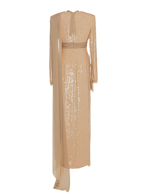 Beige maxi dress with sequins, 3