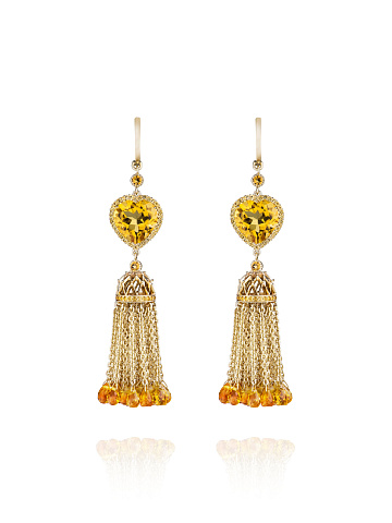Heart Citrine, Briolette Citrine & Gold Earrings, 1