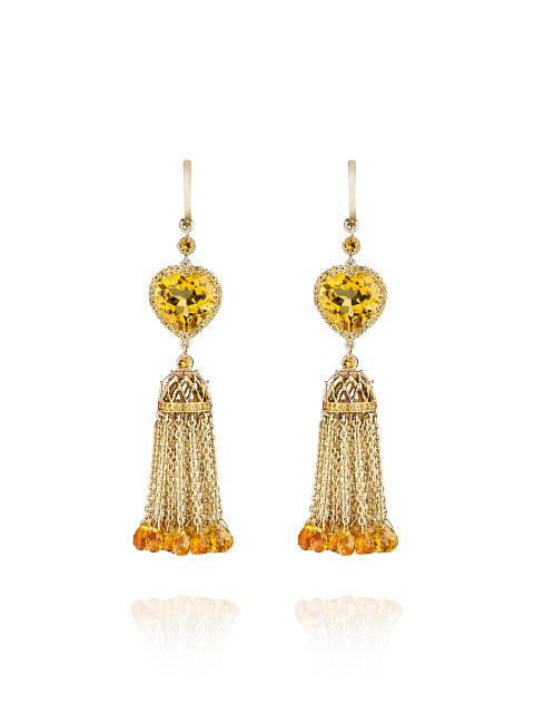 Heart Citrine, Briolette Citrine & Gold Earrings, 1