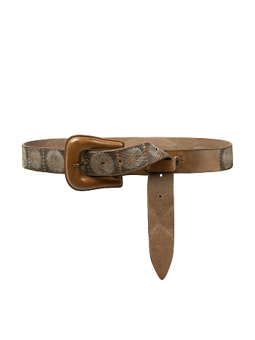 Brown Patterned Belt With Leather Buckle, 1