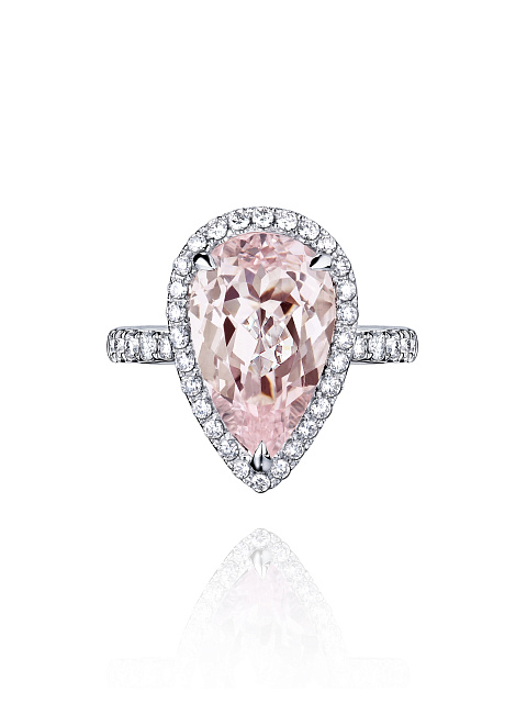 White Gold & Pearl Cut Morganite Ring, 3