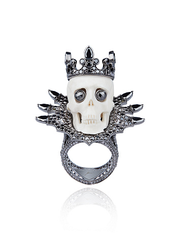 Mammoth Tusk, Black Diamond & Black Gold Skull Ring, 2