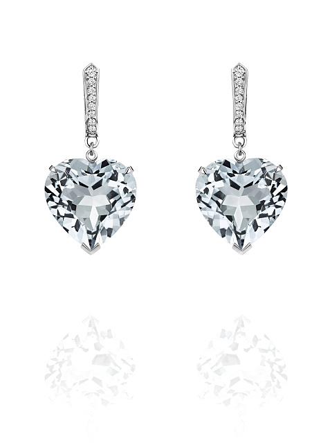 Heart Topaz White, Round Topaz White & White Gold Earrings, 1