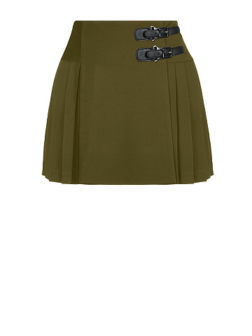Khaki Pleated Mini Skirt, 1