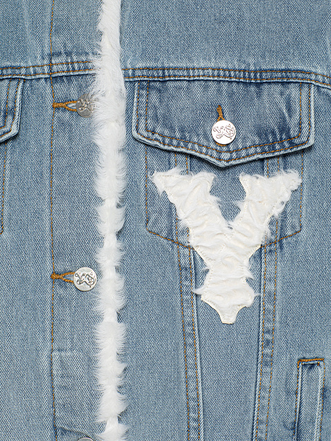 Light Blue Denim & White Shearling Vest, 3