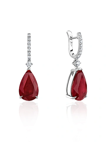 White gold earrings with pear-cut rubies and round diamonds, 1